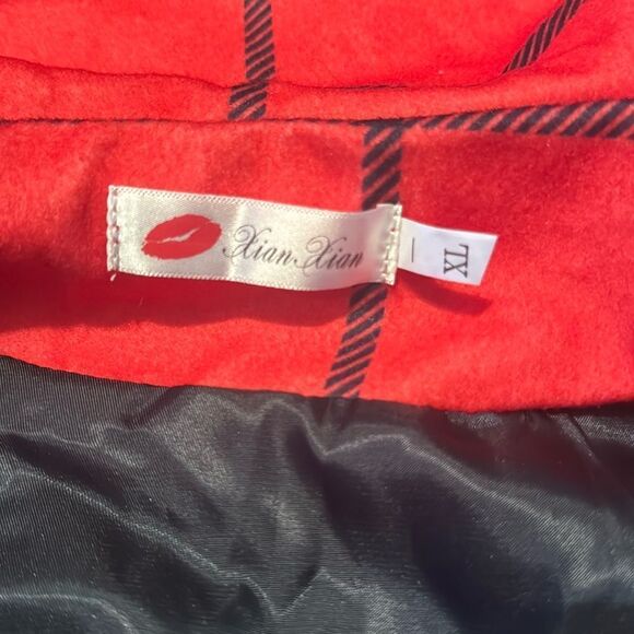 Women’s Red Turn Down Collar Wrap Trench Coat Grid Pattern Belted L (**tag XL) - Picture 12 of 16